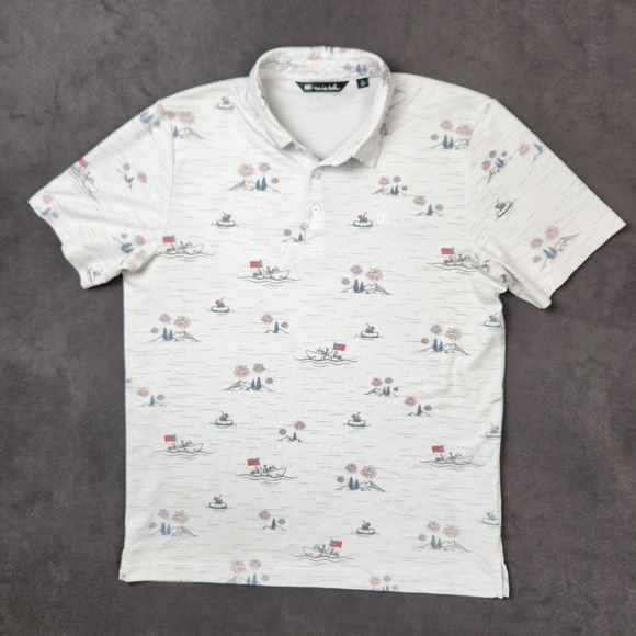 Travis Mathew Other - Travis Mathew Lake Break Polo Shirt Mens Large White Nautical Patriotic Casual‎